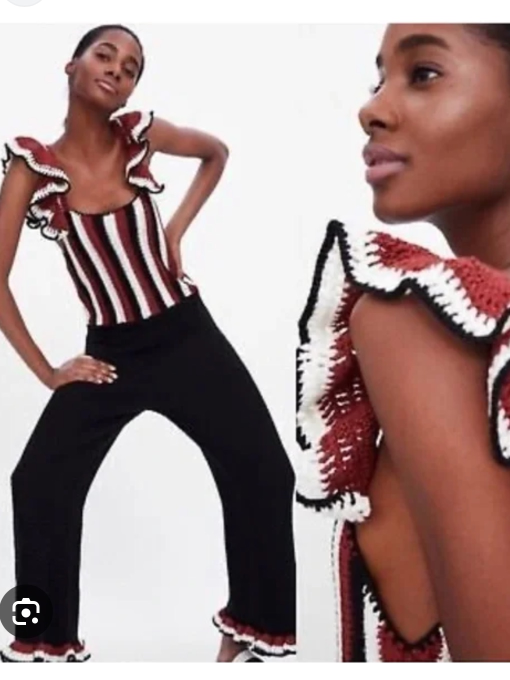 Limited Edition Zara Brown Black & White Crochet Ruffle Jumpsuit